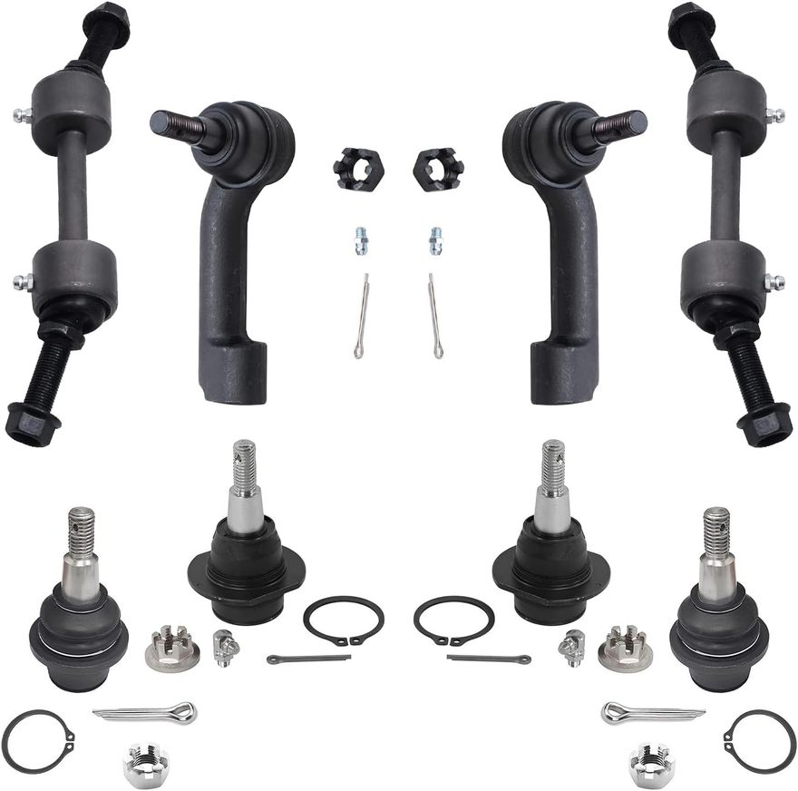 8pc Front Upper Lower Ball Joints Outer Tie Rods Sway Bar Links Suspension Kit