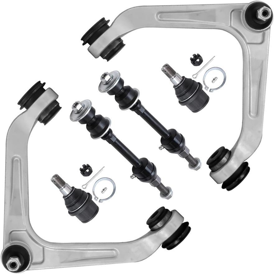 AM Autoparts 6-Piece Front Suspension Kit For Land Rover/Range Rover 2003-2012 – Upper/Lower Control Arms & Sway Bar Links