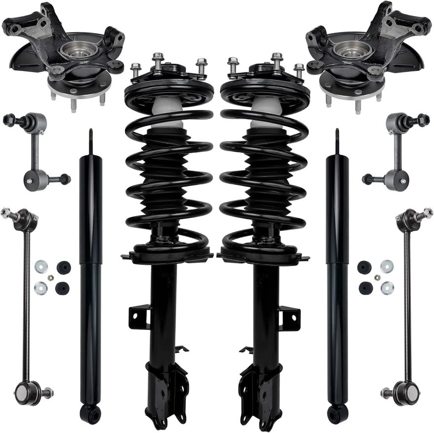 AM Autoparts 8-Piece Steering & Suspension Kit – Struts, Shocks, Bearings, Links (for Chevy Malibu, G6, Aura)