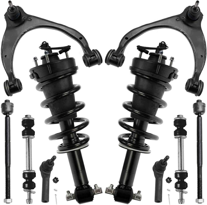 10pc Front Struts Upper Control Arms Tie Rods Sway Bar Links Suspension Kit