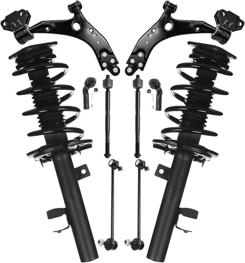 10pc Front Struts Lower Control Arms Sway Bar Links Tie Rods Suspension Kit