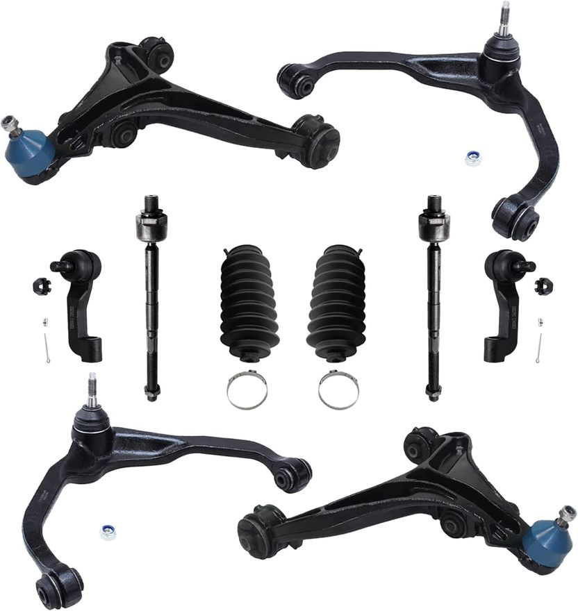 10pc Front Upper Lower Control Arms Tie Rods Suspension Kit