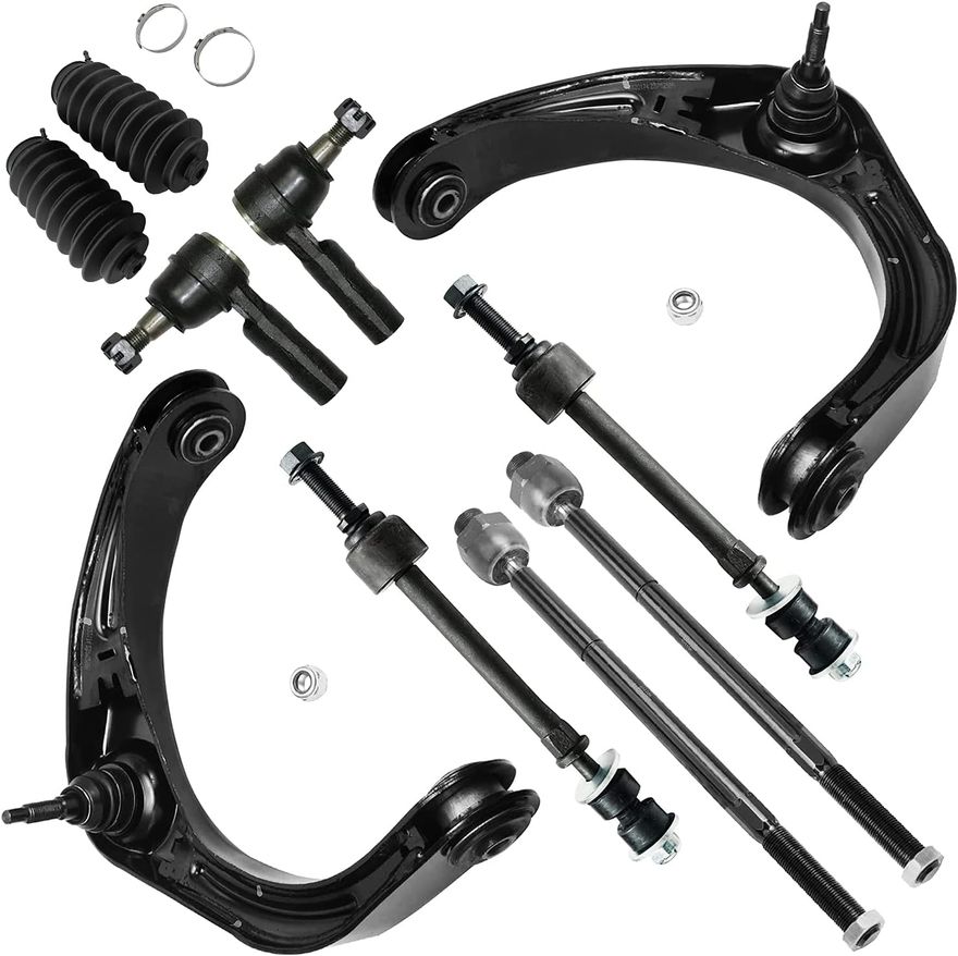 10pc Front Upper Control Arms Tie Rods Sway Bar Links Suspension Kit