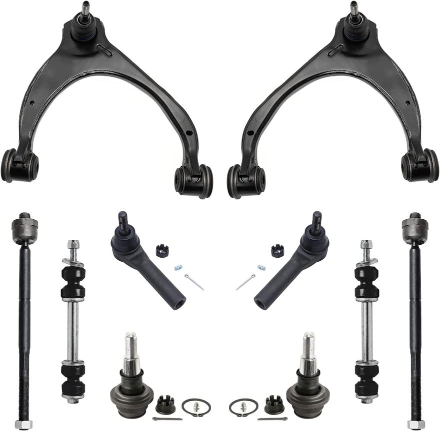 10pc Front Upper Control Arms Tie Rods Sway Bar Links Suspension Kit