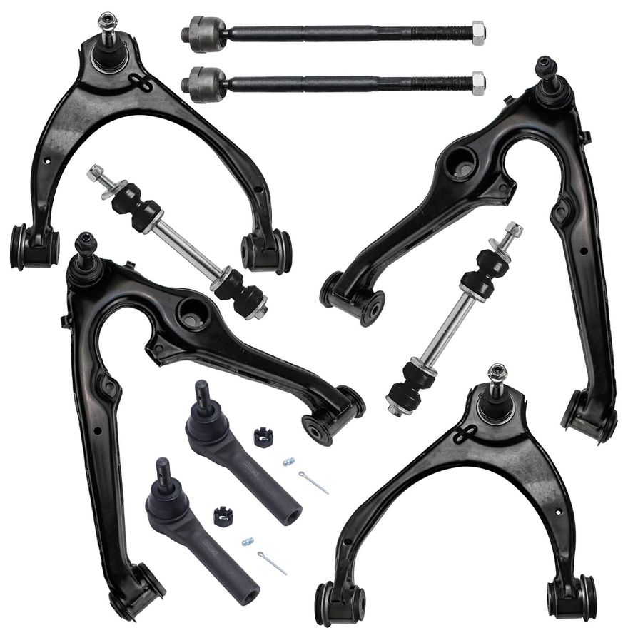 10pc Front Upper Lower Control Arms Tie Rods Sway Bar Links Suspension Kit