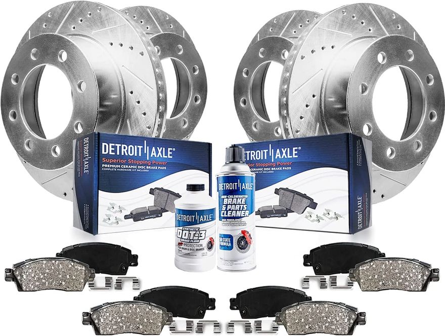 10pc Front & Rear Drilled Slotted Rotors and Ceramic Brake Pads Kit