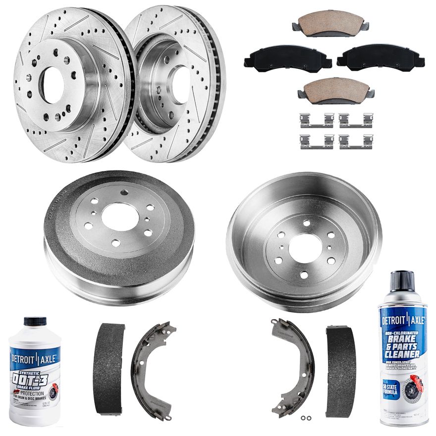 10pc Front Drilled Slotted Rotors Ceramic Brake Pads Rear Drums