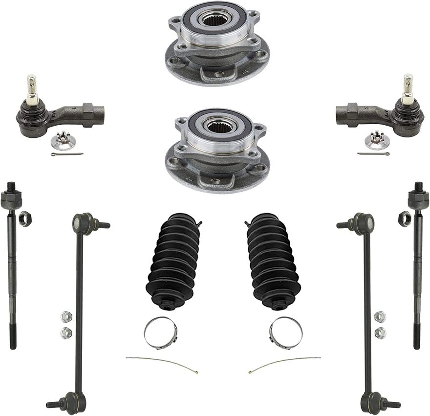 10pc Front Wheel Hub and Bearings Tie Rods Sway Bar Links Suspension Kit