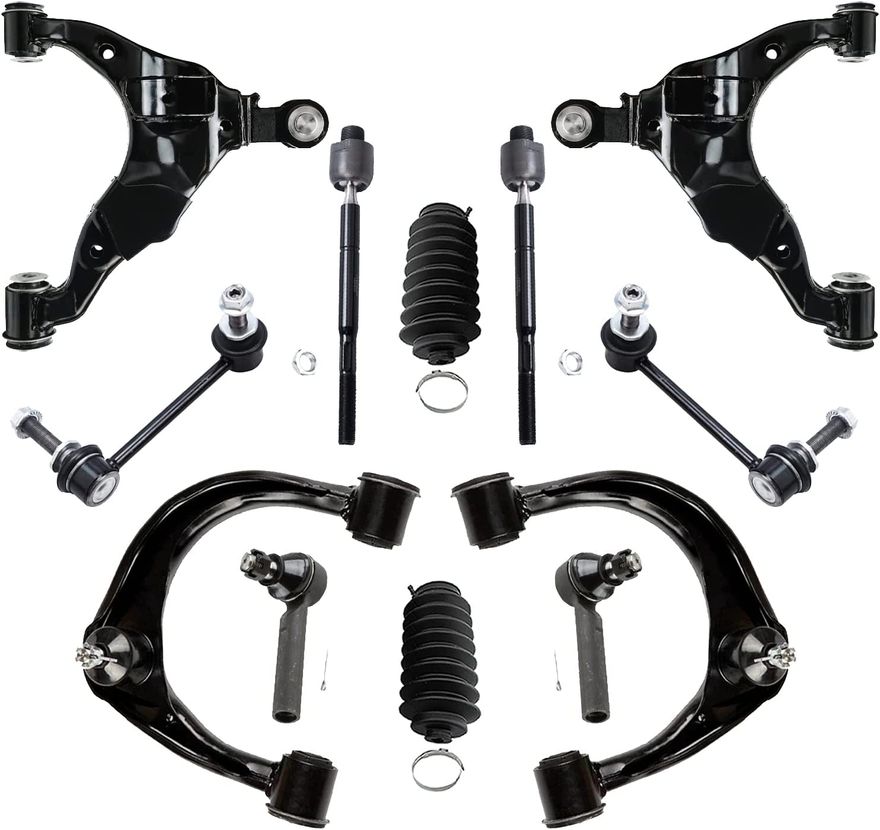 12pc Front Upper Lower Control Arms Tie Rods Sway Bar Links Suspension Kit