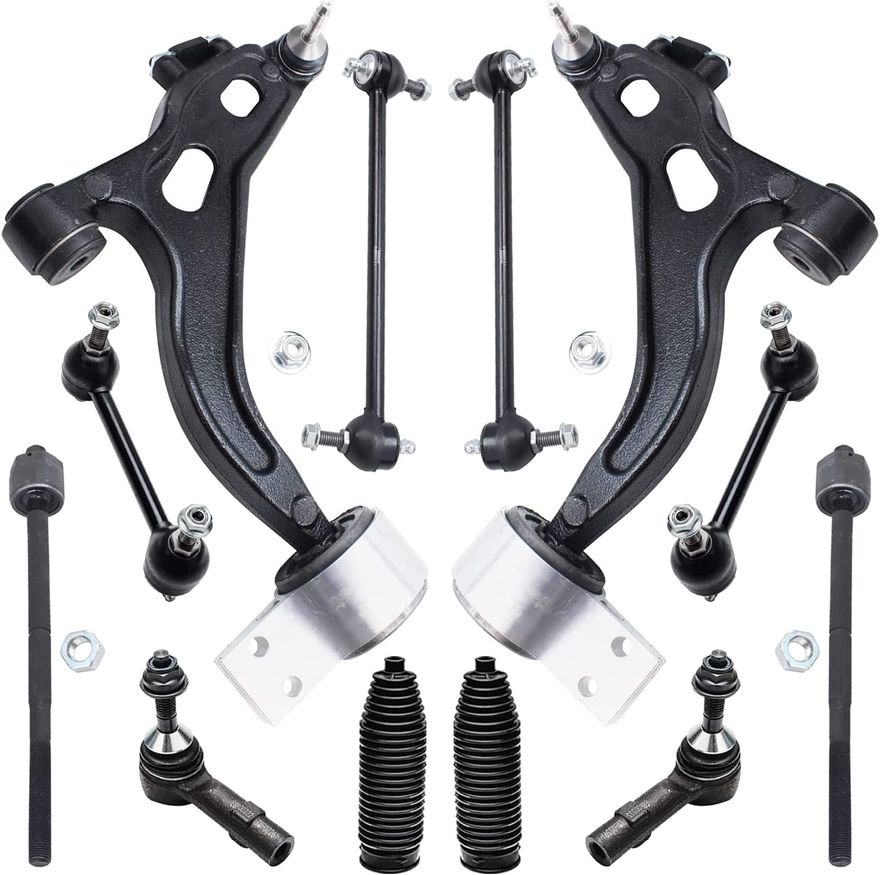12pc Front Lower Control Arms Ball Joints Tie Rods Sway Bar Links Suspension  Kit