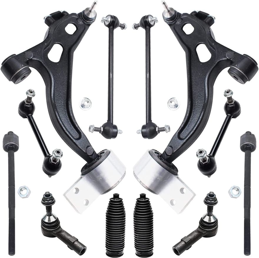 12pc Front Lower Control Arms Ball Joints Tie Rods Sway Bar Links  Suspension Kit