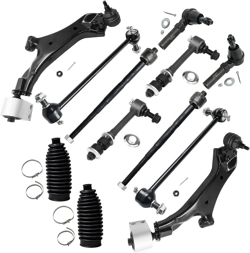 12pc Front Lower Control Arms Tie Rods Sway Bar Links Suspension Kit