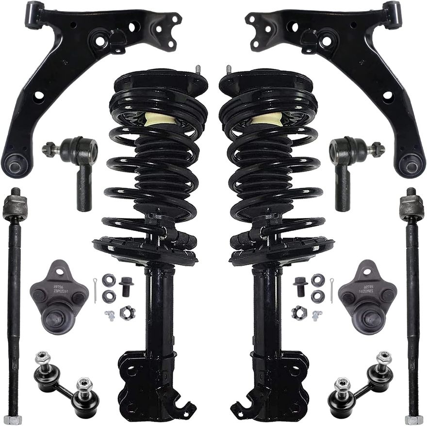 12pc Front Struts Lower Control Arms Tie Rods Sway Bar Links