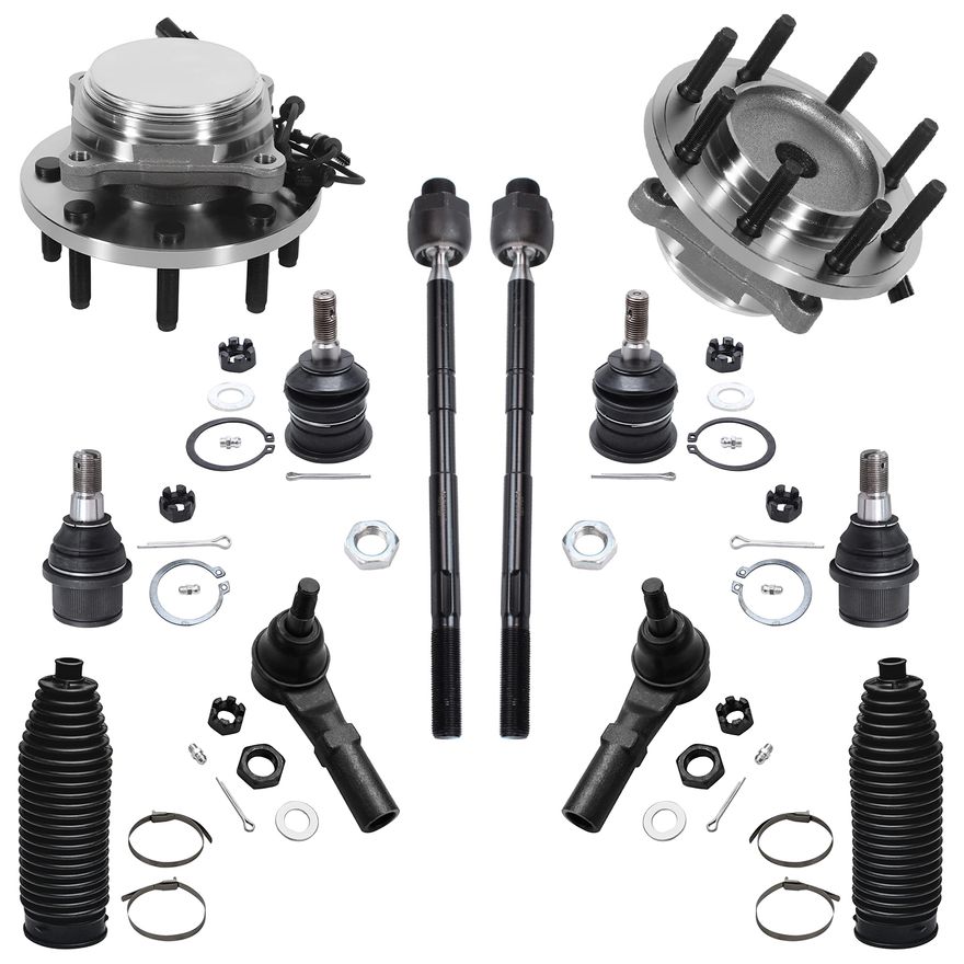 12pc Front Wheel Hub and Bearings Ball Joints Tie Rods Suspension Kit