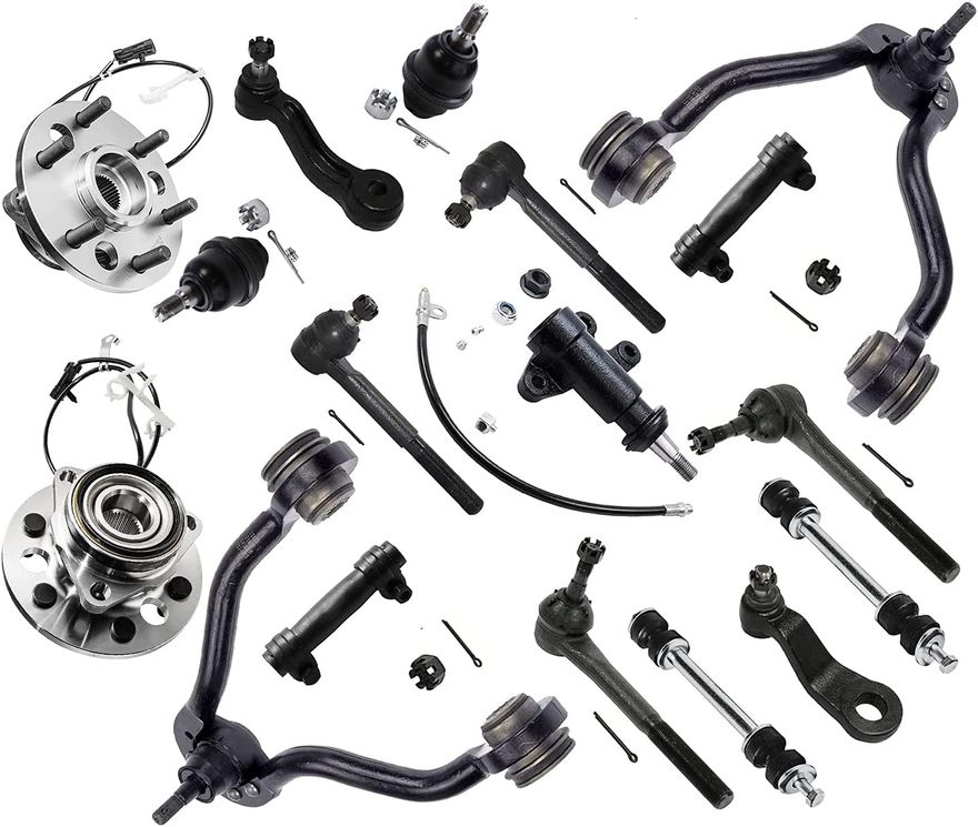 17pc Front Upper Control Arms Tie Rods Sway Bar Links Suspension Kit