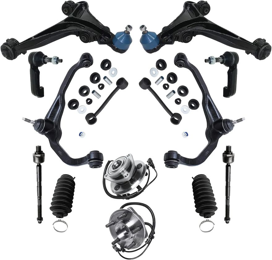 14pc Front Upper Lower Control Arms Wheel Hub and Bearings Suspension Kit