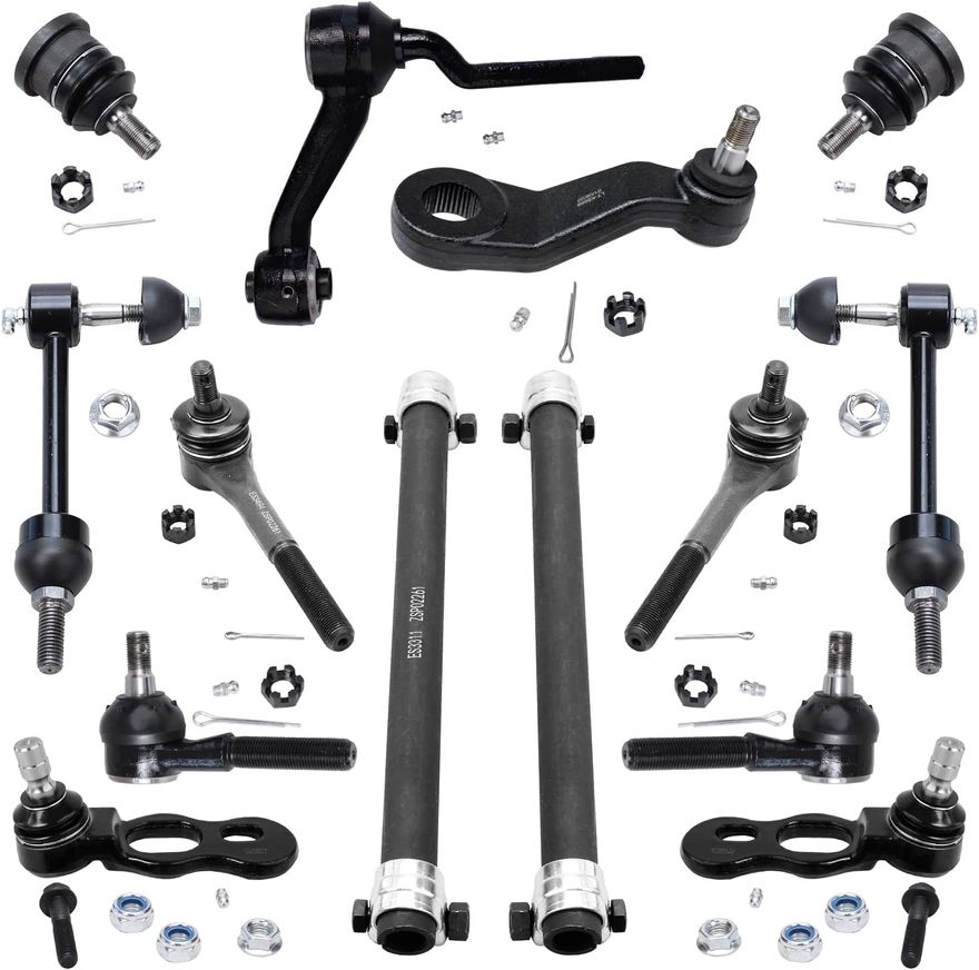 14pc Front Upper Lower Ball Joints Tie Rods Sway Bar Links