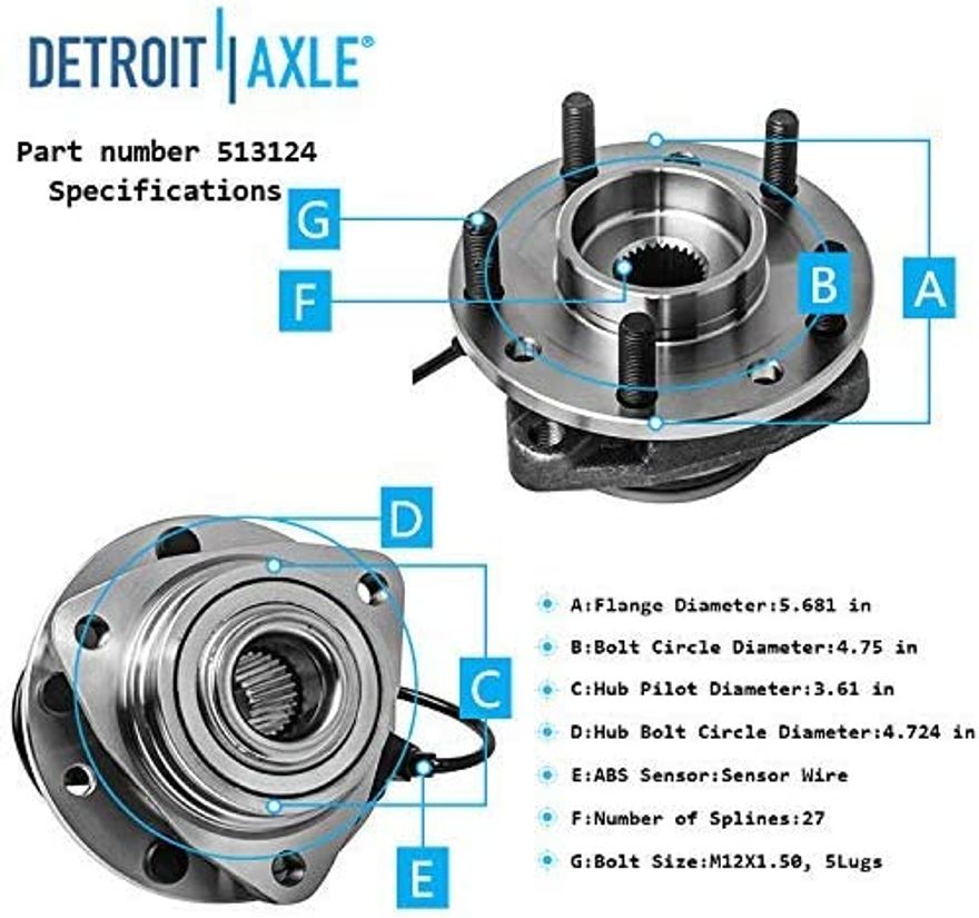 Front Wheel Hub and Bearing - 513124 x2