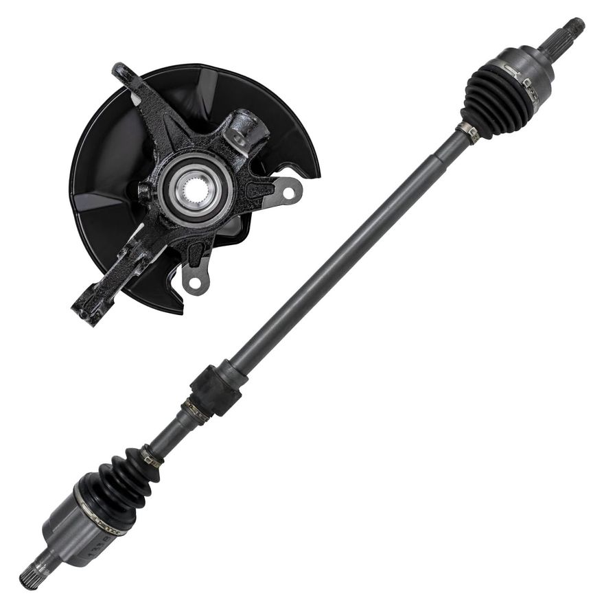 Front Passenger Side CV Axle Steering Knuckle and Wheel Hub 