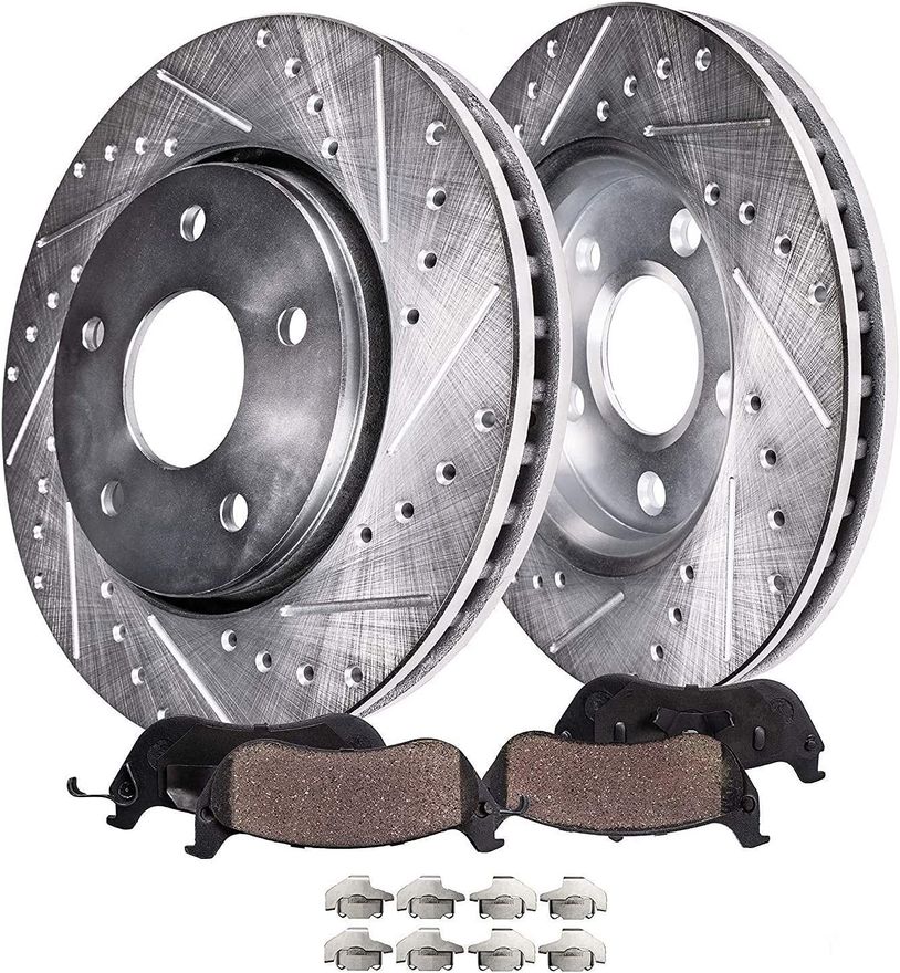 4pc Front Drilled Slotted Rotors and Ceramic Brake Pads Kit